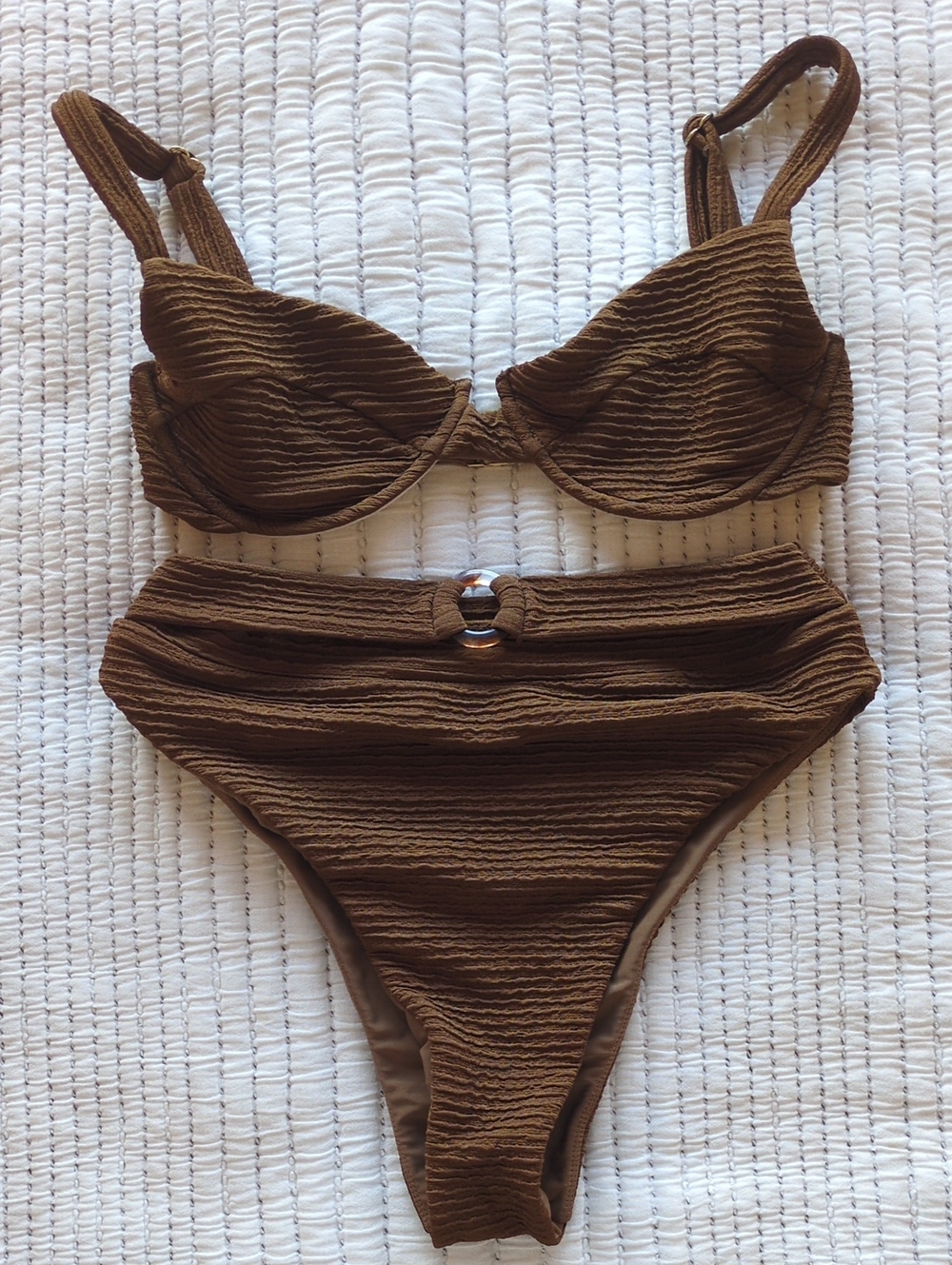 Juillet Brown Textured High-Waist Bikini Set
